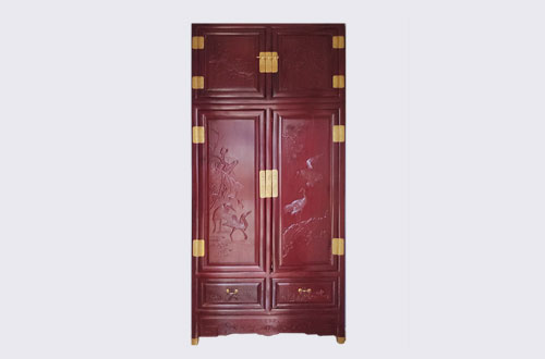 弋江高端中式家居装修深红色纯实木衣柜